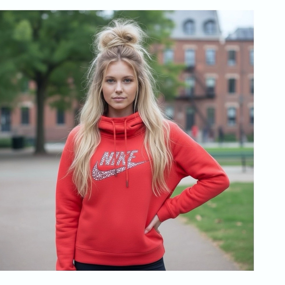 NIKE S Salmon Hoodie‎ Silver Polka Dot Logo Vintage Y2K Red Tag Retro Streetwear